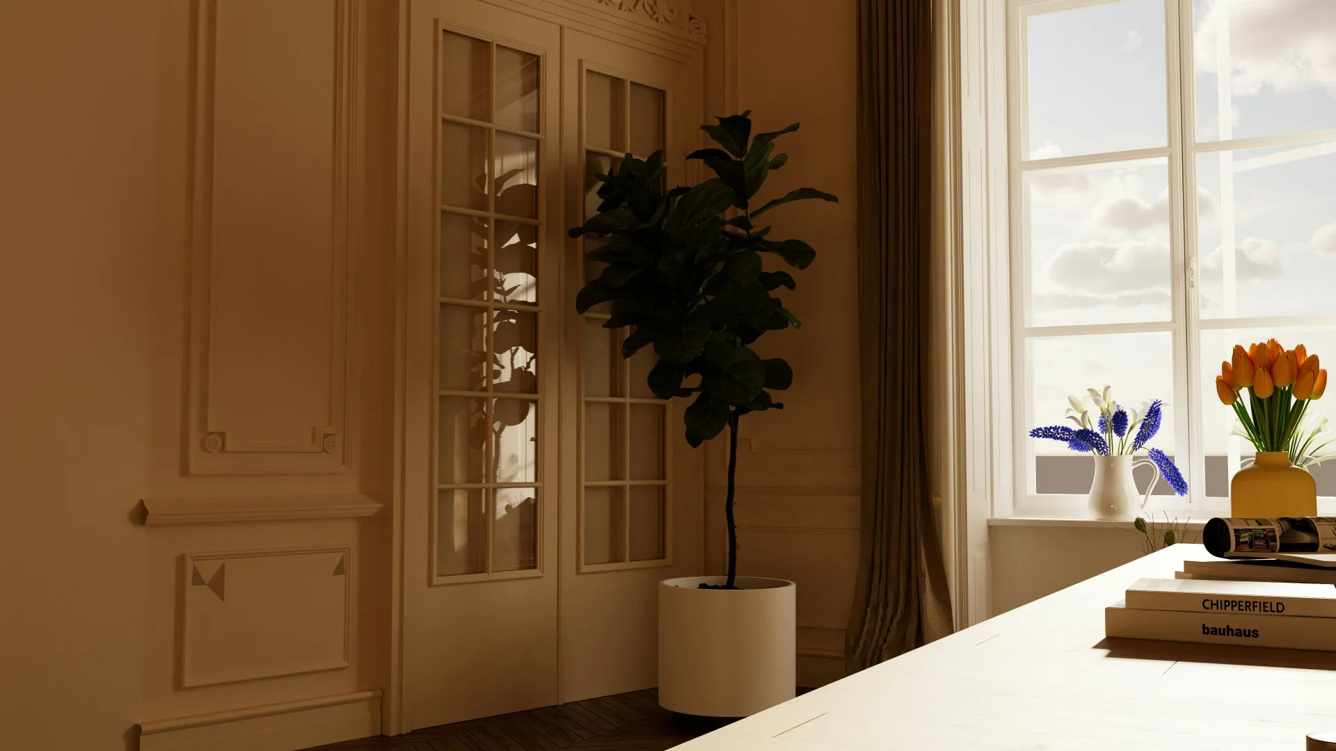 Elegant period property interior with panelled walls and tall sash windows, representing UK property businesses